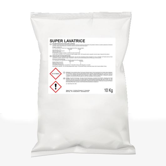 SUPER LAVATRICE Detersivo in polvere, a schiuma controllata, completo di agenti candeggianti, dotato di gradevole profumo, per il lavaggio di biancheria in macchina lavatrice.